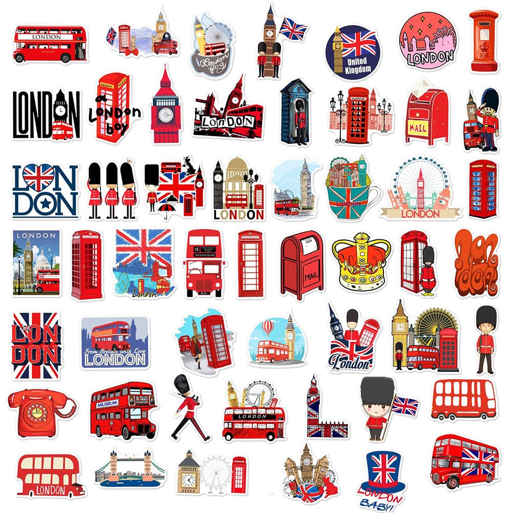 100 Autocollants Bus De Londres - Vinyle Imperméable 4-8cm - Pour Valise, Skate, Vélo, Décoration