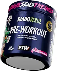 FTW Pré-Treino Diabo Verde em Pó com Cafeína, Aminoácidos Beta‑Alanina e Arginina para Treinos e Atividades Físicas - Pote 300 g (Bala de Framboesa)