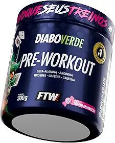 FTW Pré-Treino Diabo Verde em Pó com Cafeína, Aminoácidos Beta‑Alanina e Arginina para Treinos e Atividades Físicas - Pote 300 g (Bala de Framboesa)
