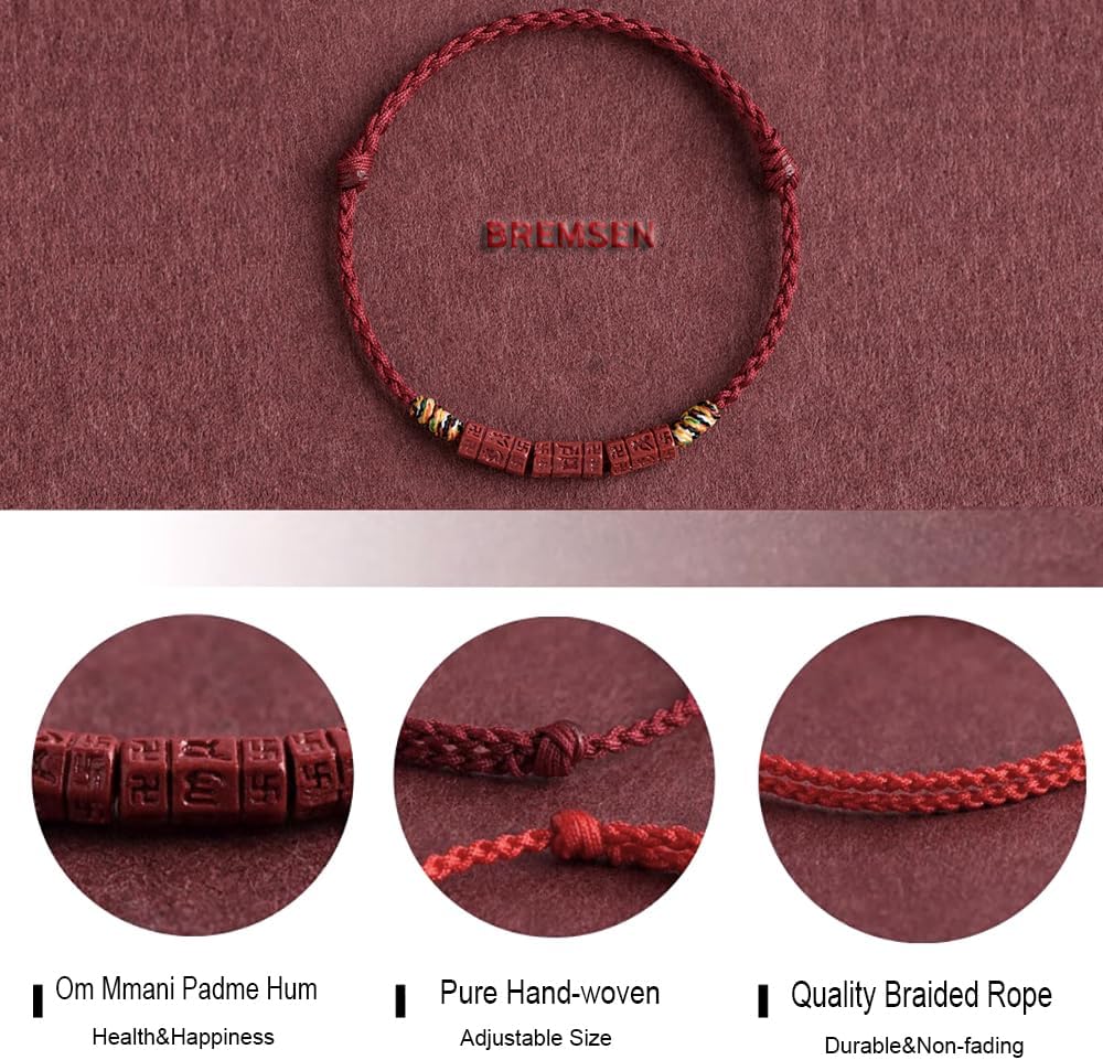 yautja Buddhist Red String Bracelets Spiritual Om Mani Padme Hum Lucky Protection Red Cinnabar Beads Bracelet Tibetan Handmade Amulet Yoga Prayer Adjustable Buddha Bracelet Spiritual Jewelry Gift for Women - Image 6