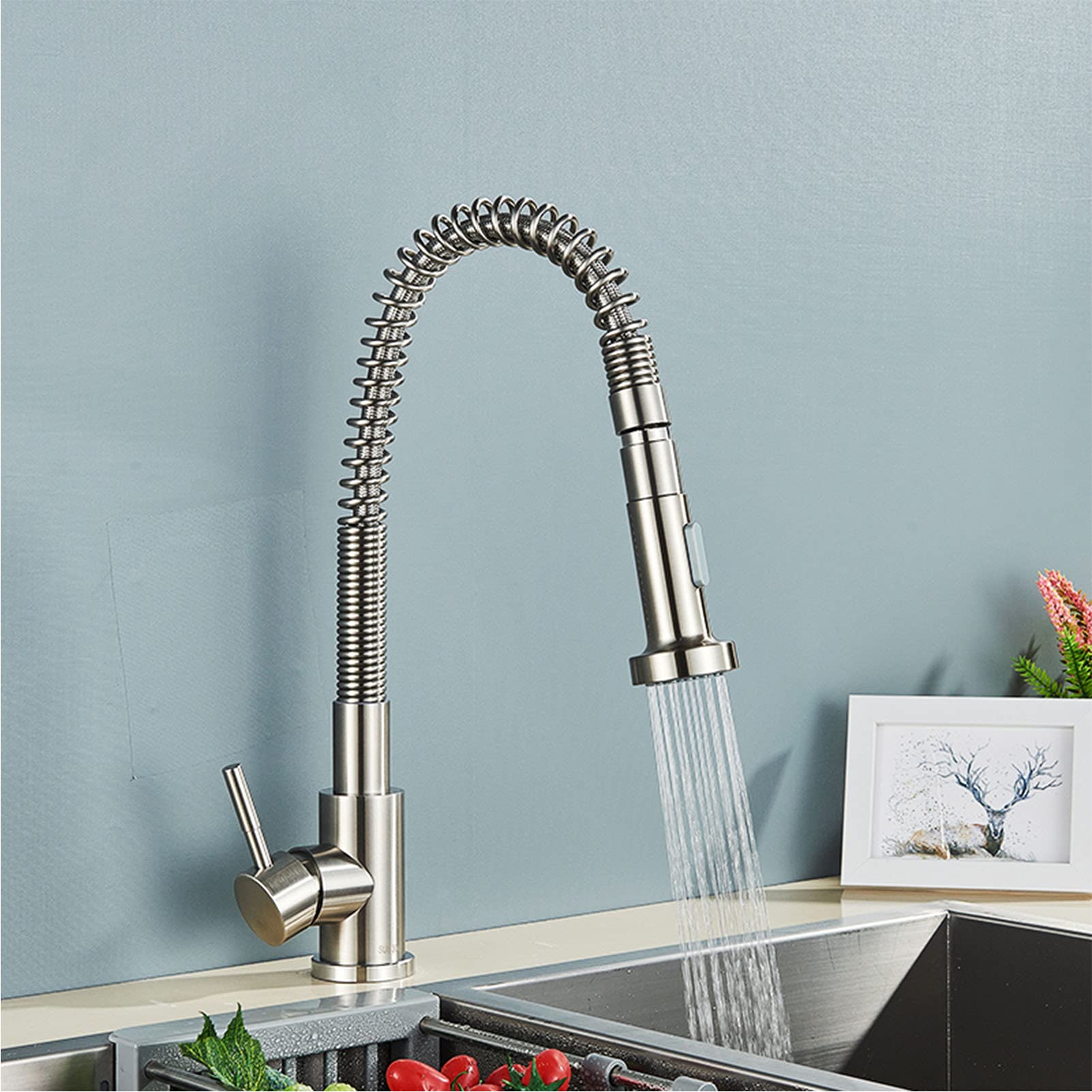 Kitchen Faucet with Pull Down Sprayer, 360° Rotating Dual Mode Nozzle, Hot & Cold Mixer Tap, Durable Brass Construction for Modern Sink