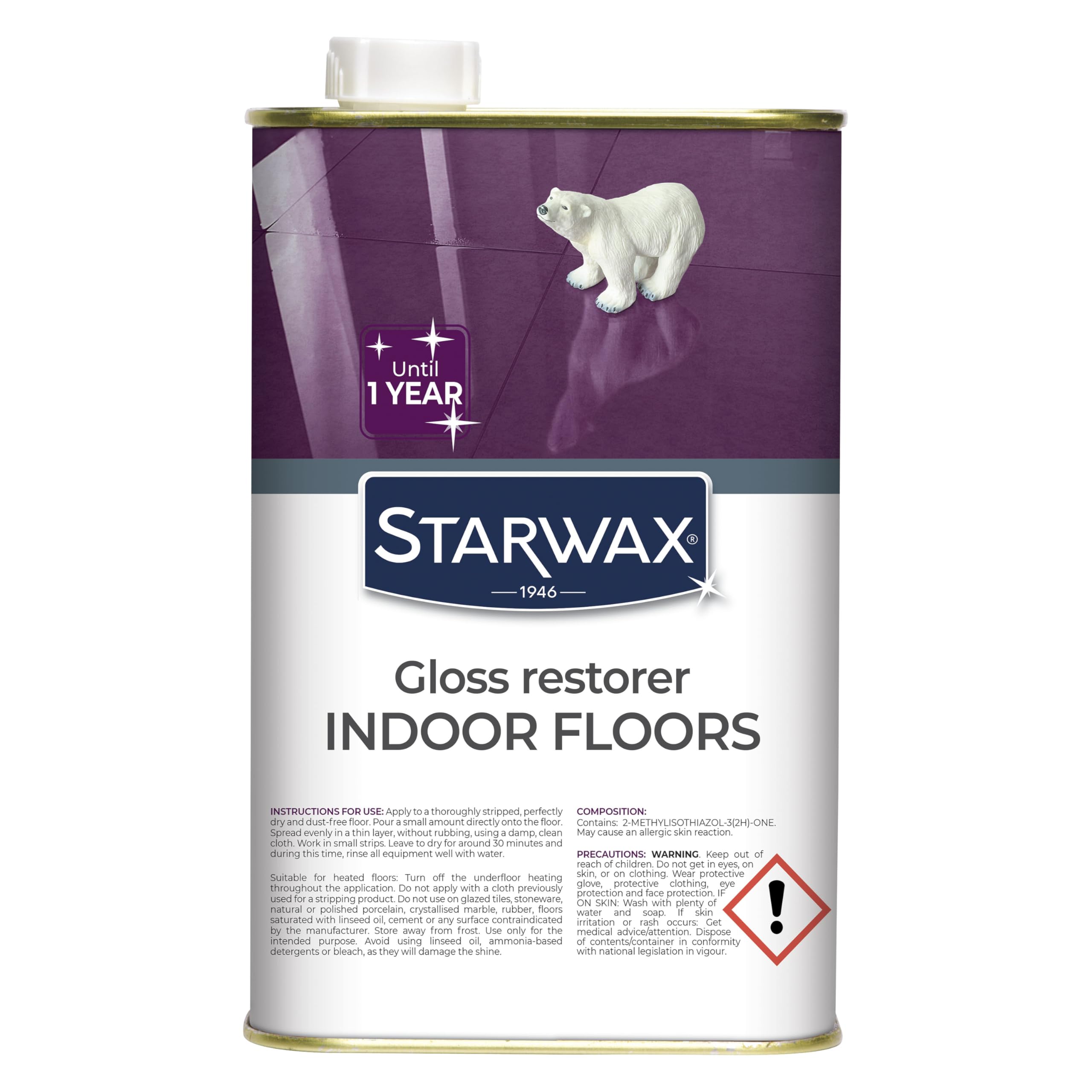 STARWAX - Gloss Restorer for Indoor Floors - Cleans and Protects From Scratches and Stains - Long-Lasting - Non-Slip - 1L - 30m²