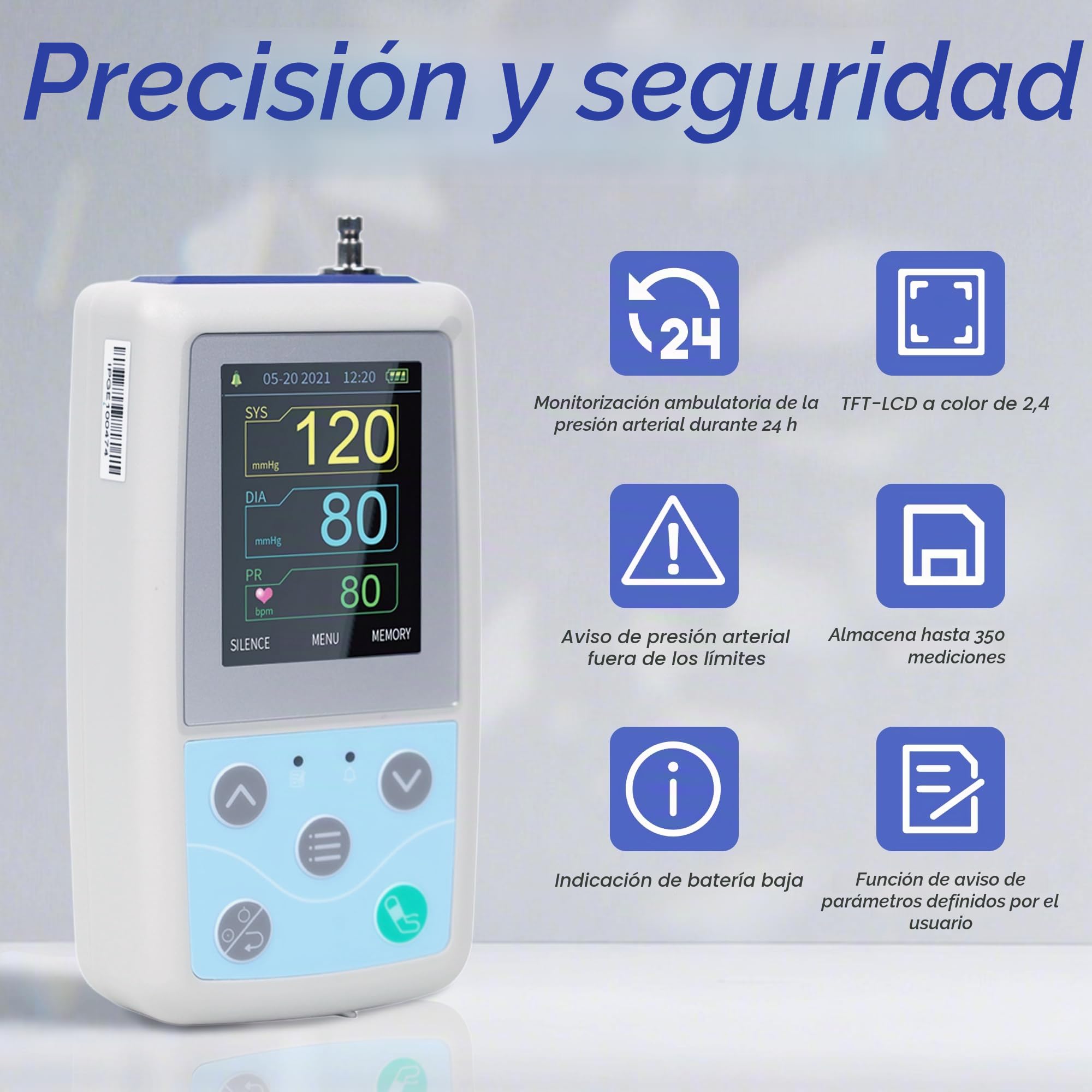 CONTEC ABPM50 - Monitor de presión arterial ambulatorio portátil de 24 horas con software de PC para monitoreo continuo, puerto USB NIBP con tres puños