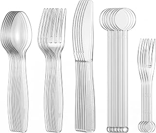 250Stk Wiederverwendbar Besteck, Gabel Löffel Set, Obstgabeln und Rührstäbe
