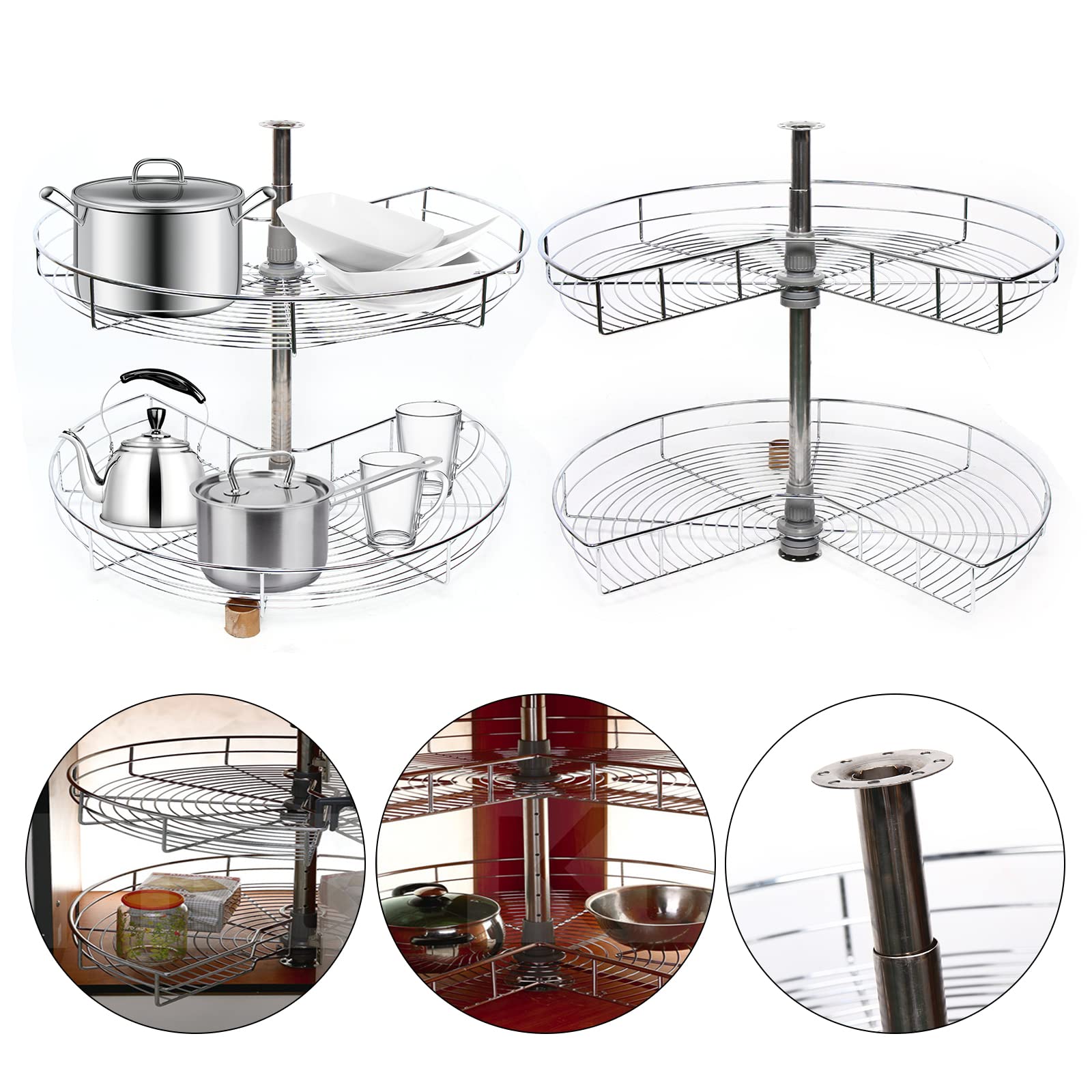 Giostra per pentole, mobiletto da cucina, piano girevole, girevole a 270°, Ø 71 cm, per mobile angolare, piatto girevole sotto armadio, BJDIE-365