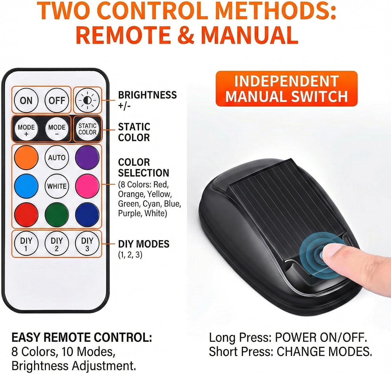 HUBAI 4/5/6PCS Solar Cab Lights, Solar Car Roof RGB Strobe Light, No Drill Solar Powered Cab lights with Remote Control, 8-Color,Waterproof, For Truck Suv Rvs Jeep Pickup (5pcs)