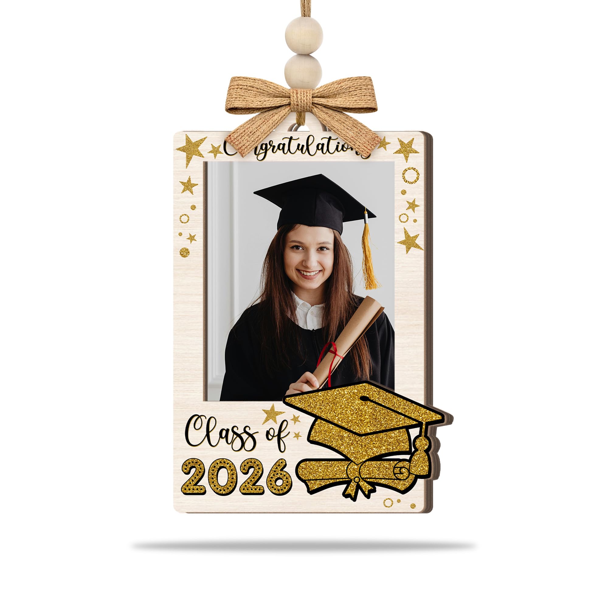 Ornement de remise de diplôme 2026 avec photo personnalisée en bois