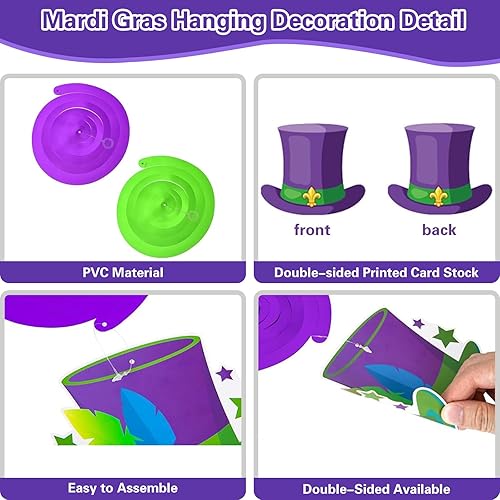Miniatura 4 de Decoraciones de Mardi Gras, suministros de fiesta, pancarta de Mardi Gras, espirales colgantes para carnaval, decoración de fiesta de máscaras,