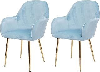 Mendler Set 2X sedie poltroncine HWC-F18 Design retrò Velluto Ghiaccio Gambe Dorate