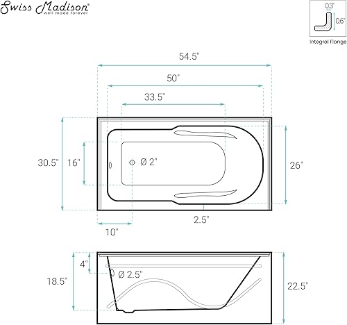 Miniatura 45 de Swiss Madison Well Made Forever SM-AB546 Ivy - Bañera con alcohol, 60 x 30 pulgadas, blanco brillante