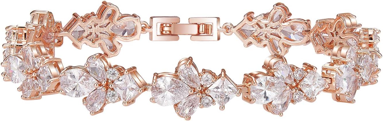 SWEETV Teardrop Cubic Zirconia Wedding Tennis Bracelets for Women, Crystal Rhinestone Bridal Bracelets for Brides, Bridesmaid