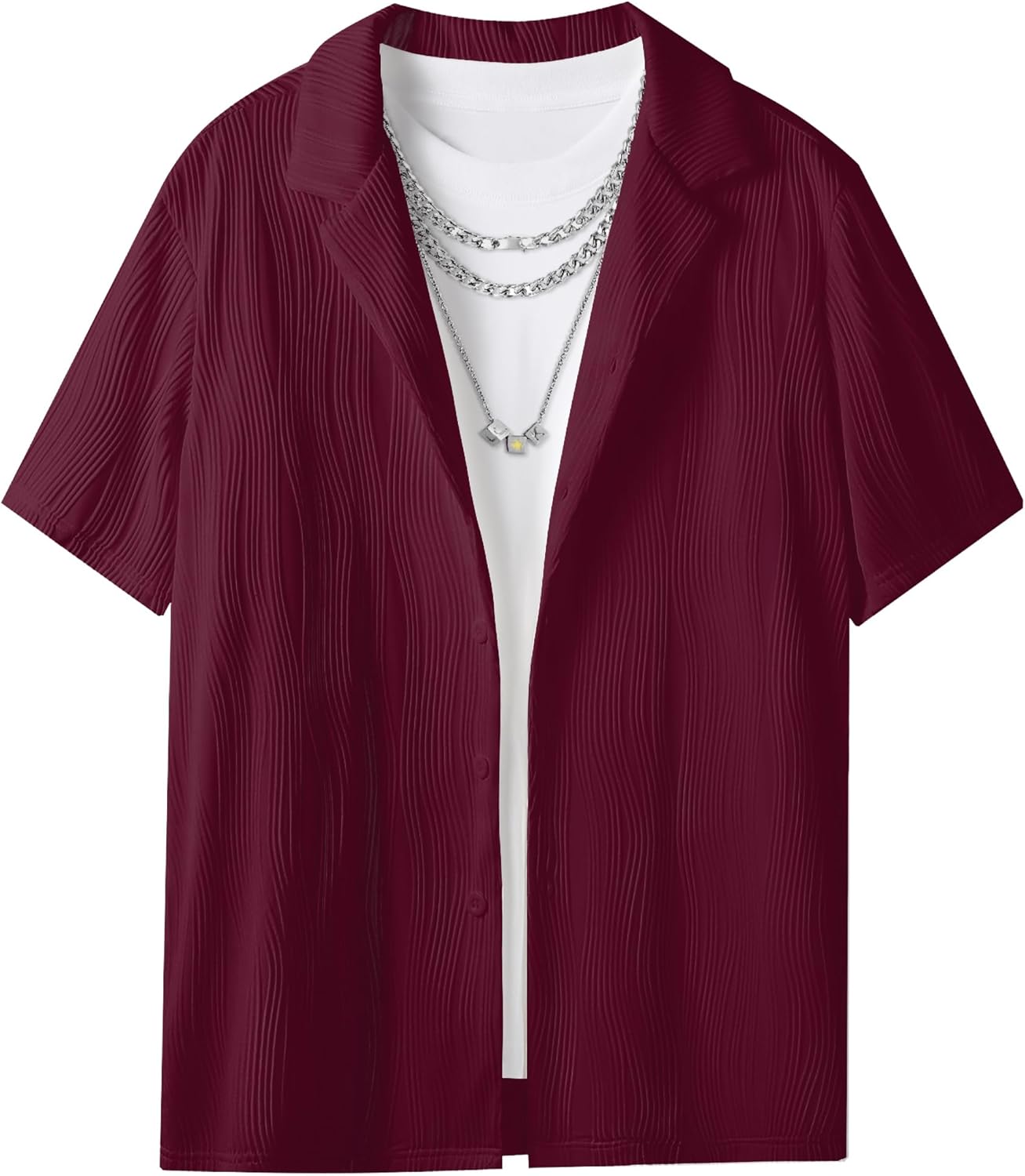 UOUA Men's Summer Button Down Shirts Short Sleeve Textured Beach Shirt Casual Hawaiian Vacation Tops - Image 6