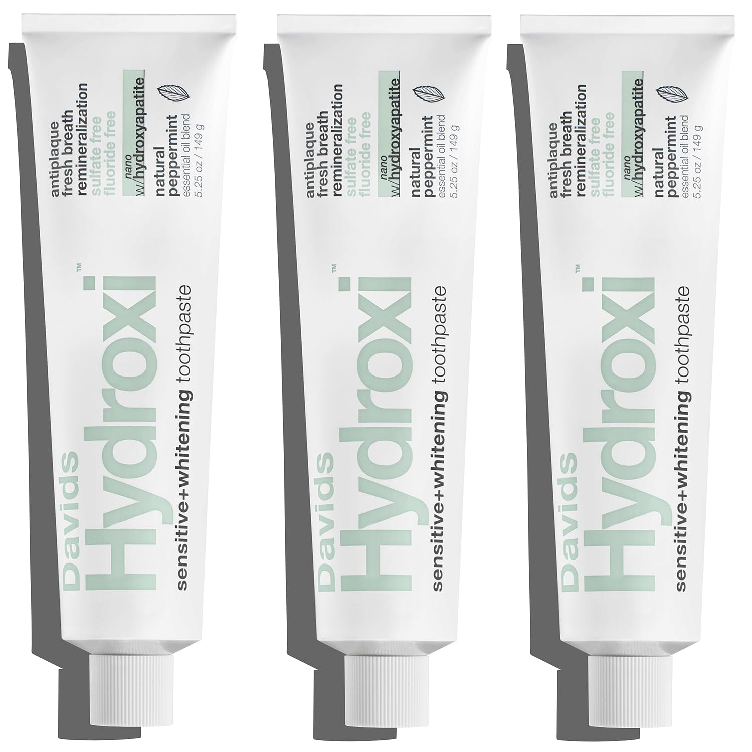 Davids Hydroxi Fluoride Free Nano Hydroxyapatite Toothpaste for Remineralizing Enamel Sensitive Relief Whitening Antiplaque SLS Free Natural Peppermint