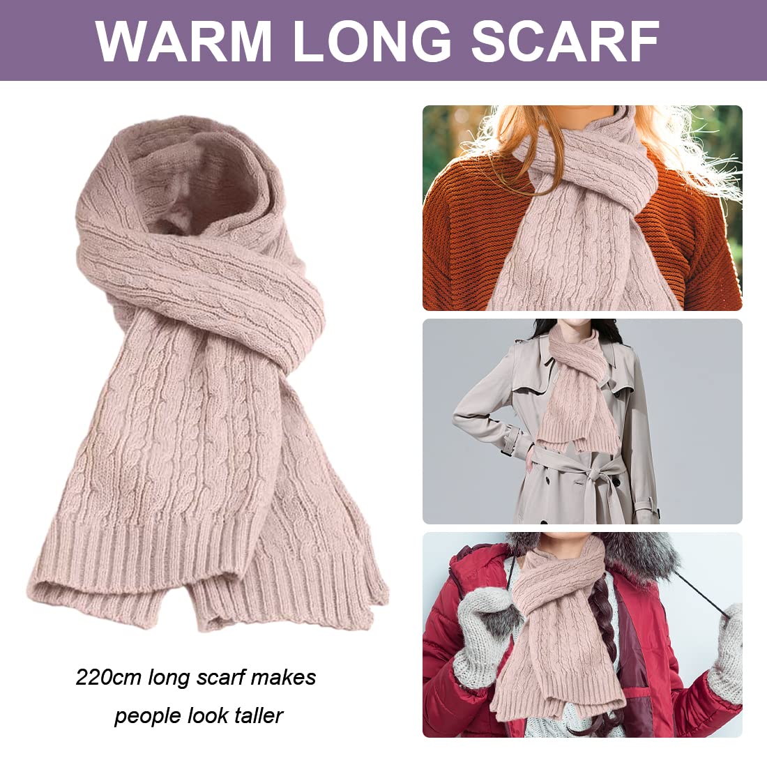Warmiehomy Mütze, Schal & Handschuh-Sets für Frauen Damen Weiche Warme Gestrickt Langer Schal 3 in 1 Winter Dickes Strickset für Skifahren Draußen Einkaufen Angeln Cmping