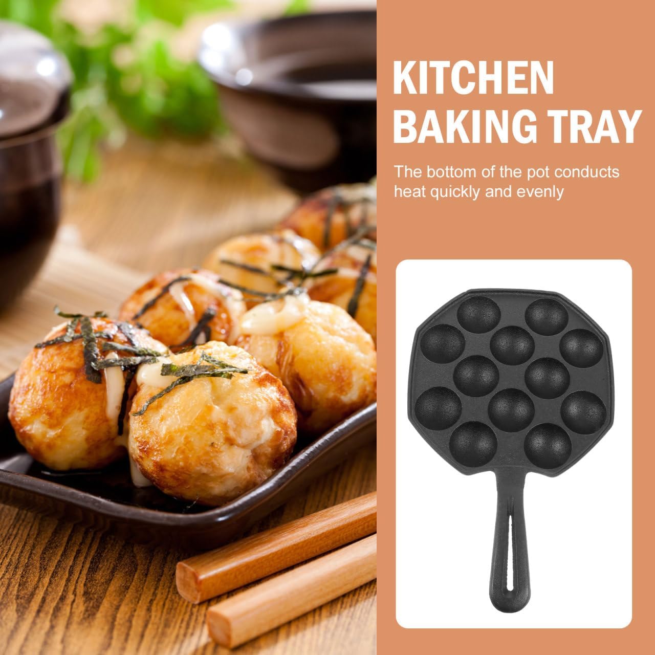 Takoyaki Baking Pan Quail Egg Frying Pan Cast Iron Takoyaki Mold with Heat-Resistant Handle 11.41 X 7.08 X 1.57 in for Home Kitchen Outdoor Bbq