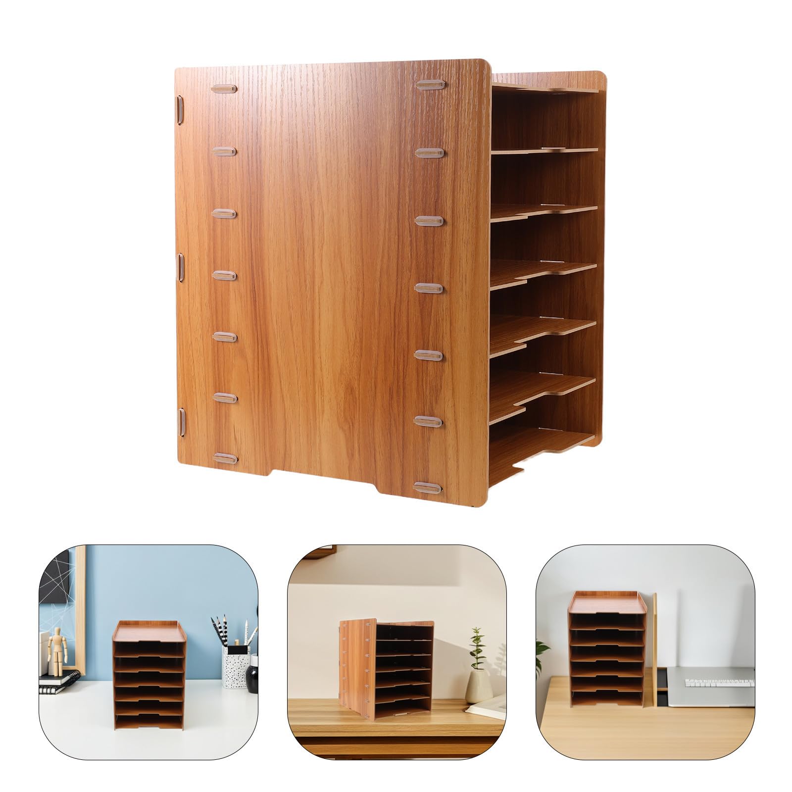 OSALADI Portadocumenti da Scrivania in Legno con 7 Livelli, Struttura Rinforzata e Design Naturale, Organizer Componibile per Ufficio e Spazio di Lavoro
