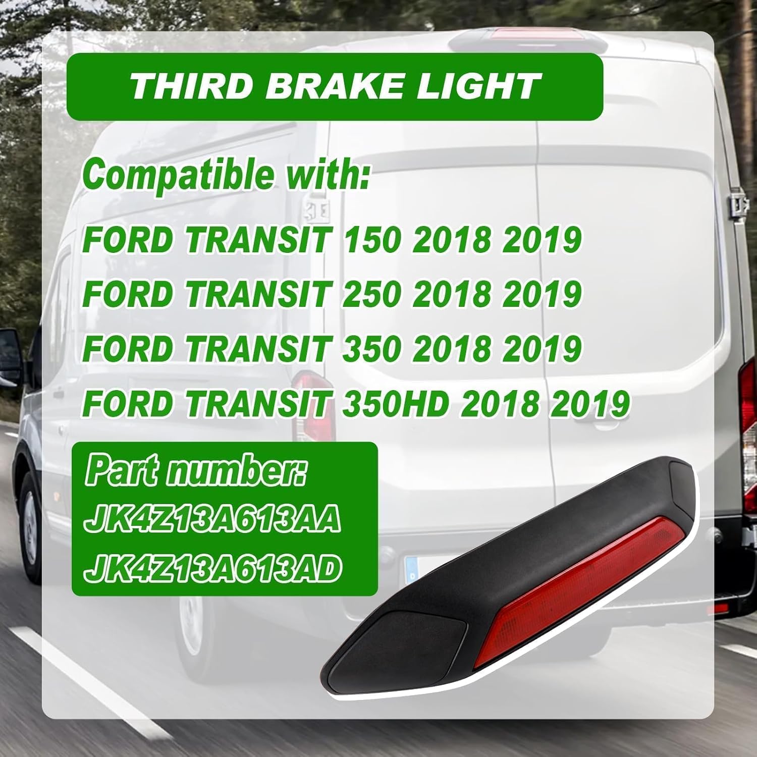 LED Third Brake Light with Backup Camera Compatible with 2018 2019 Ford Transit 150 250 350 350HD Rear Center High Mount 3rd Stop Lamp Replace JK4Z13A613AA JK4Z13A613AD