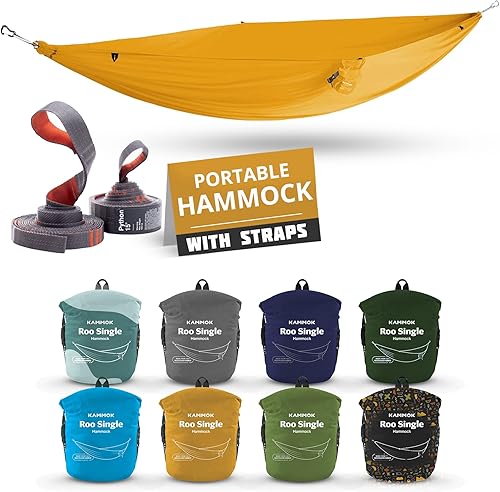 Hamaca individual para aventuras al aire libre  Hamaca ligera para acampar hecha de tela reciclada ultra fuerte para una comodidad duradera  Incluye