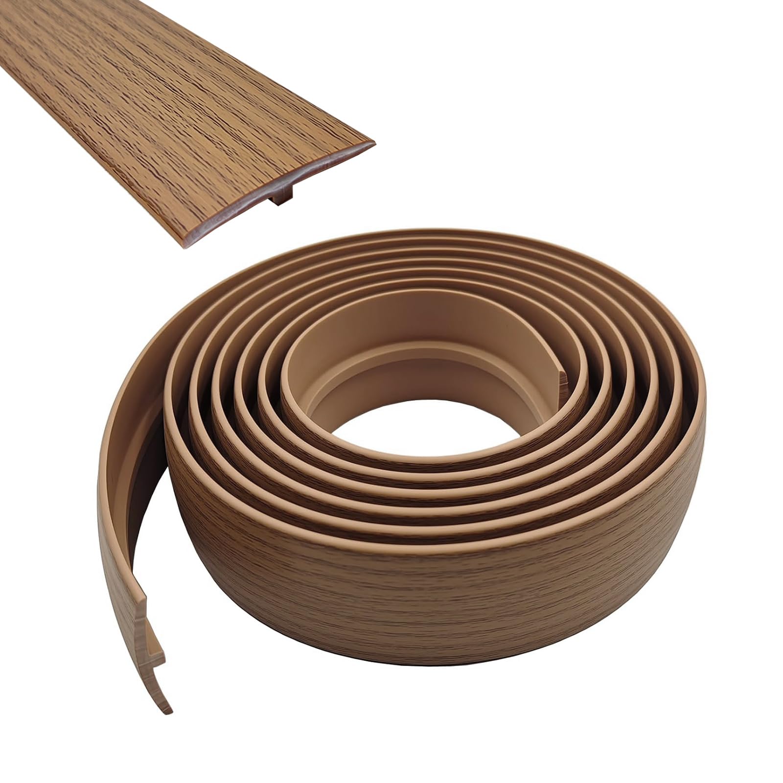 Profilé de transition autocollant - Profilé en T - Barre de transition - En PVC - Cache l'écart plat - Pour seuils de porte et sols de raccordement, chêne jaune, 5 cm x 5 m