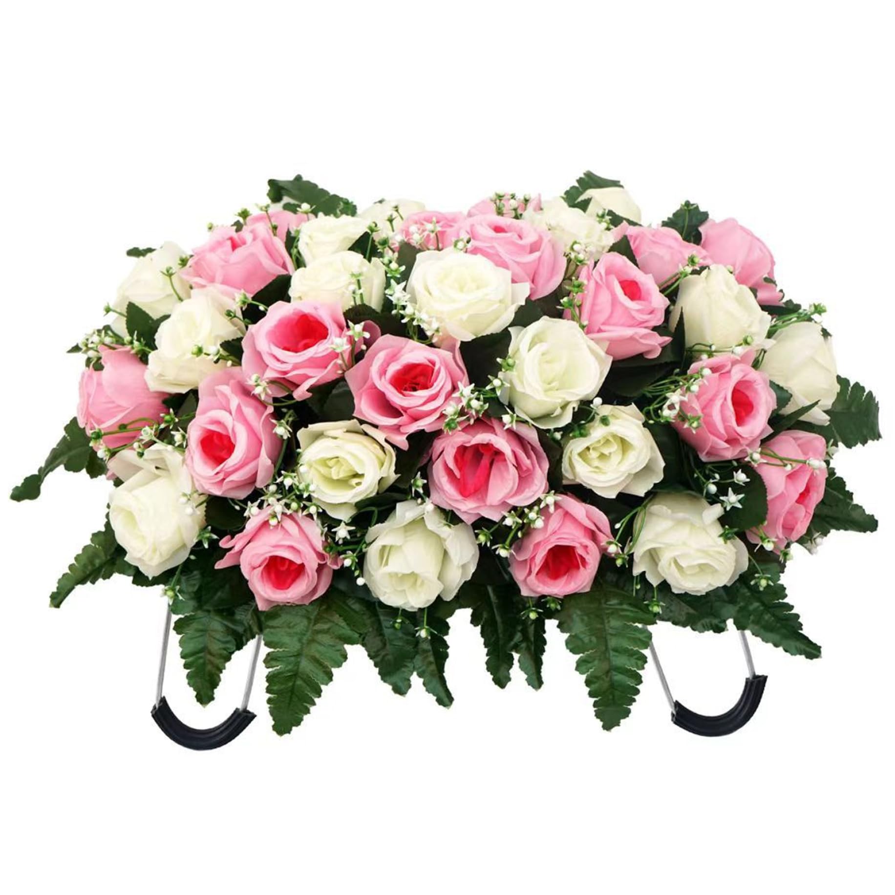 Selle de fleur de pierre tombale à 34 roses artificielles pour décoration de tombe