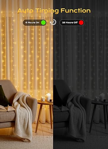 Vista 3 de Brightown 300 LED Curtain String Lights, 9.8 FT Hanging Fairy Lights with Remote, 8 Modes, Waterproof Window Lights for Bedroom Backdrop Wedding