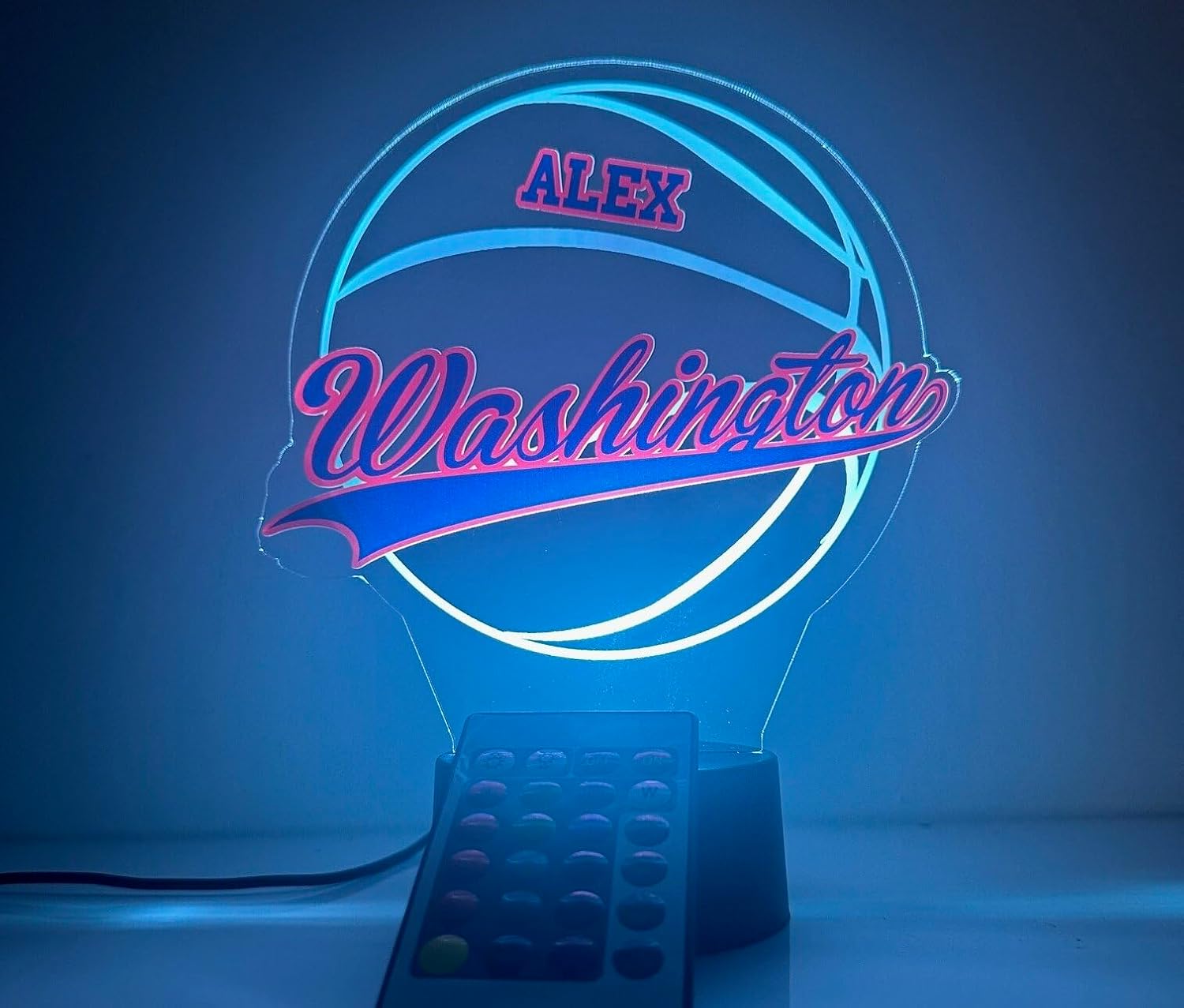 MIRROR MANIA American Pro Basketball Sports Fan Team Sports Themed Ball Lamp Night Light LED Personalized Free Name Room Man Cave Decor 16 Colors & Remote, Made in America! (Washington)