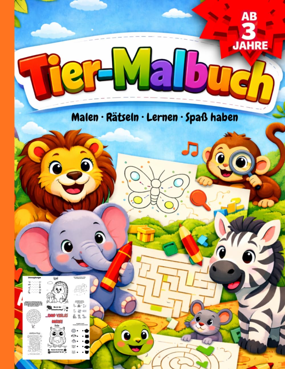 Tier-Malbuch: Malen, Rätseln, Lernen, Spaß haben