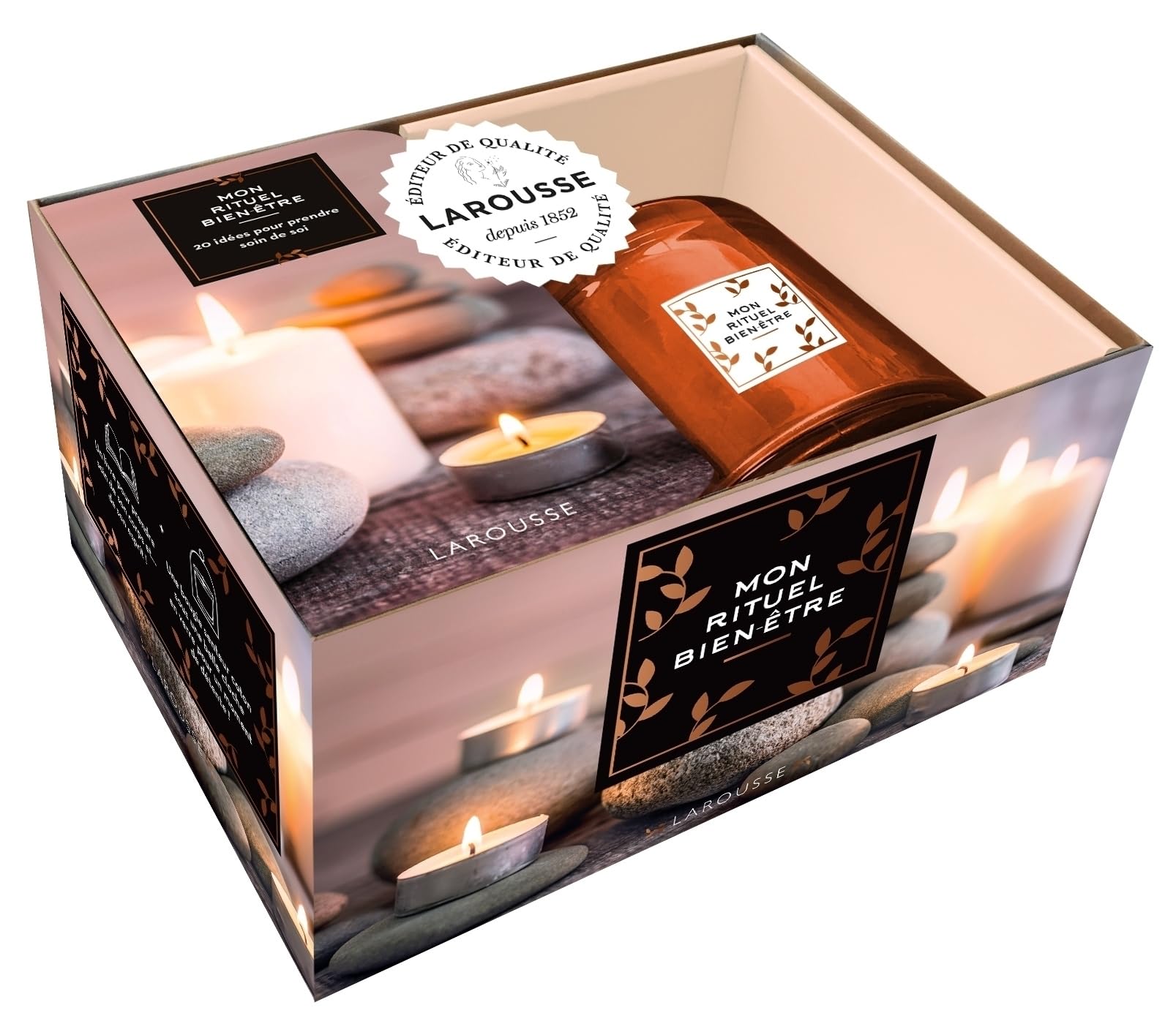 Coffret bougie "Mon rituel bien-être": Coffret avec une bougie sous cloche et un livre de soins apaisants