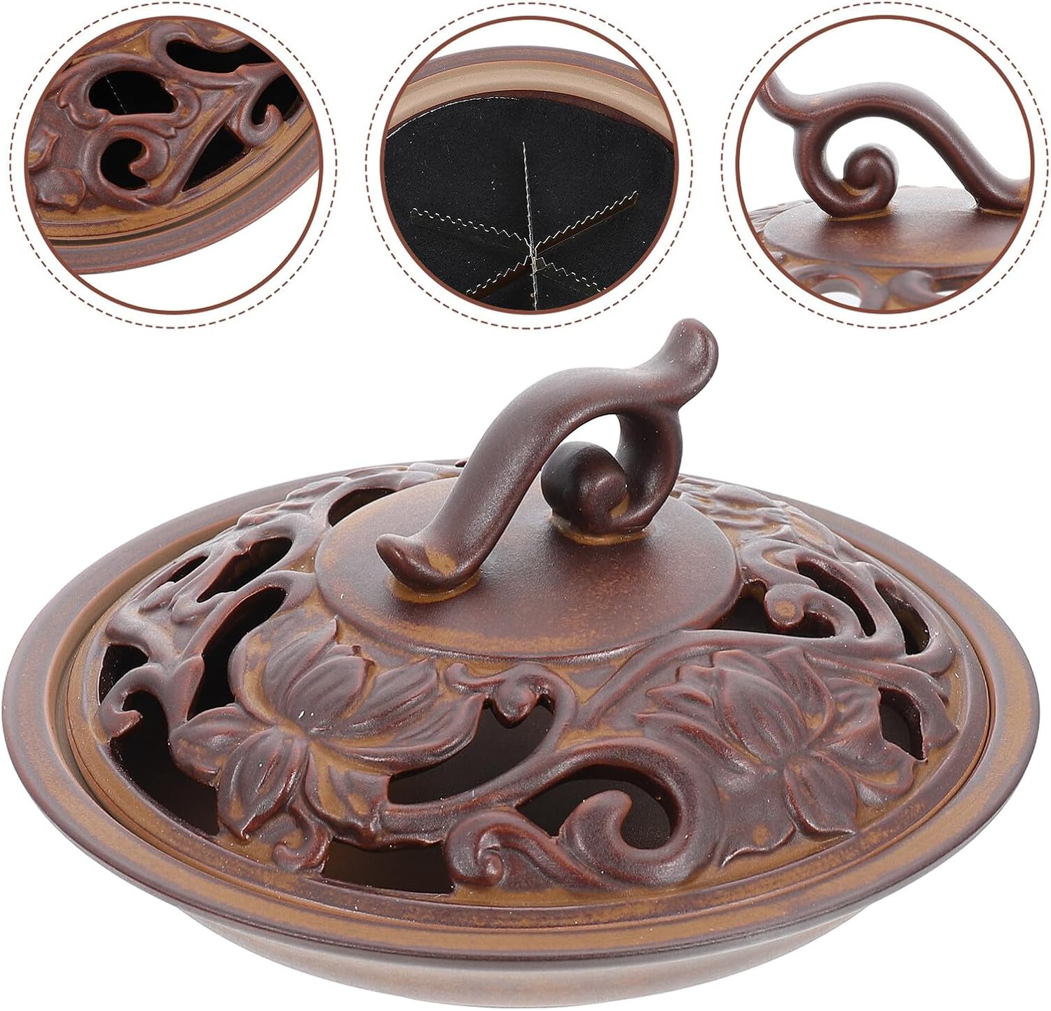 Ceramic Incense Burner Lotus Design Indoor Incense Holder with Vintage Bronze Style for Home Fragrance and Meditation Decor