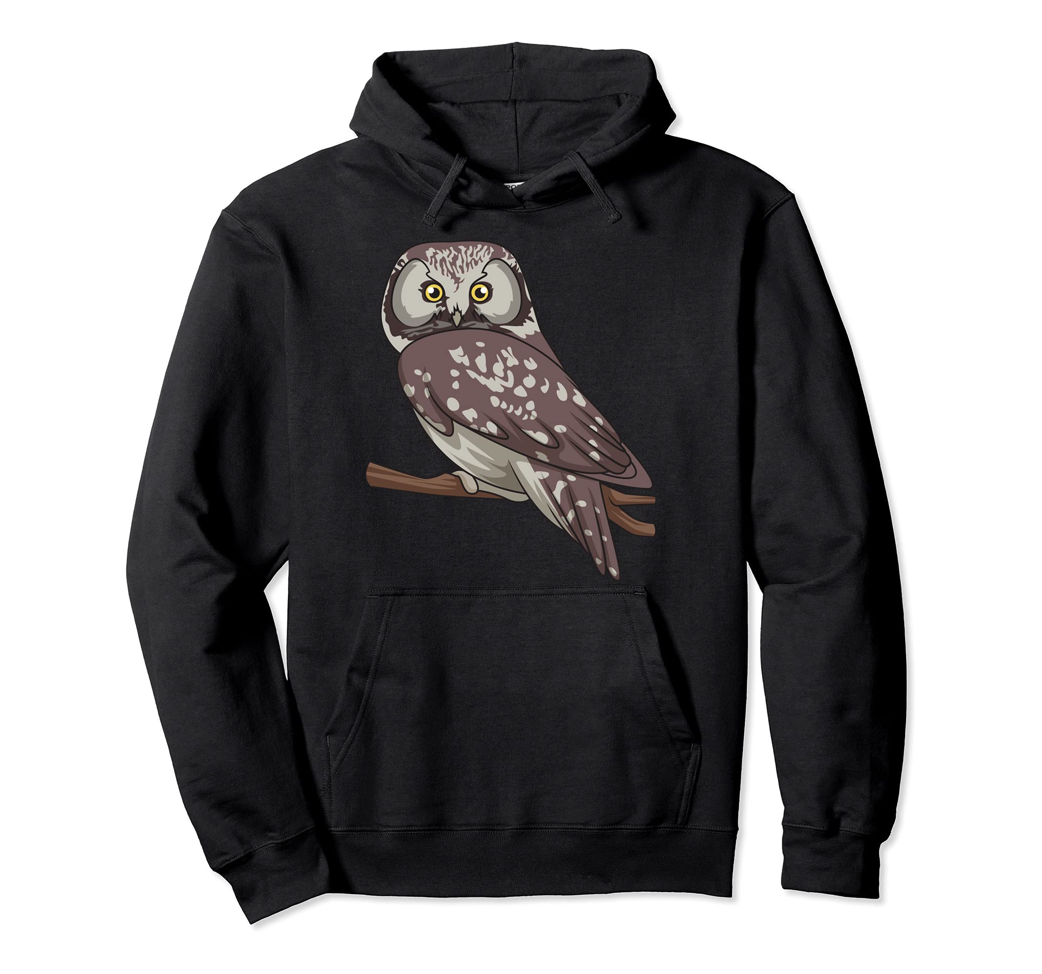 Realistic Boreal Owl on a Tree Branch Owl Graphic Design Pullover Hoodie