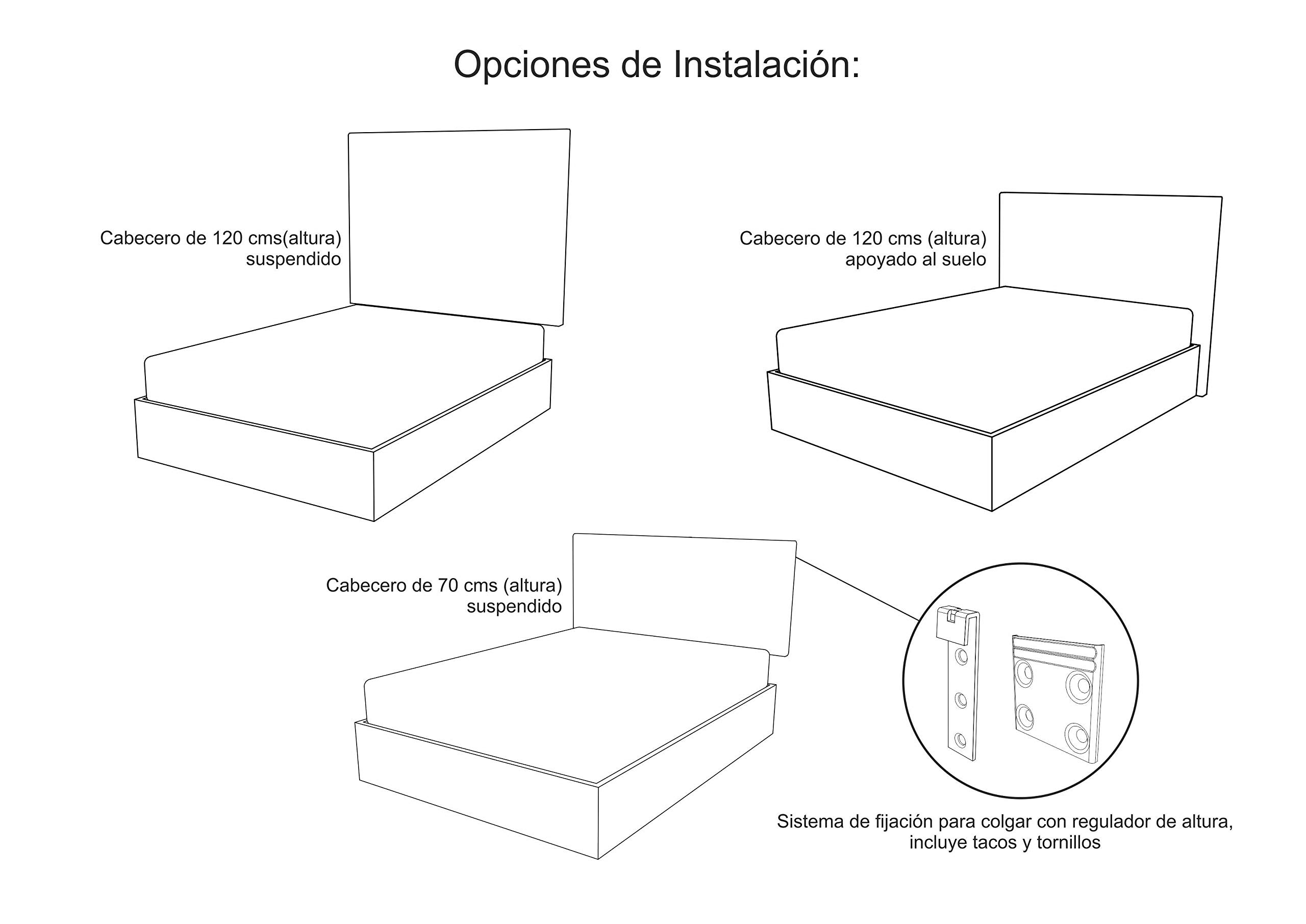 LA WEB DEL COLCHON Cabezal Cama Paros Tapizado Acolchado 8 cm con Fijación a Pared – Cabecero de Cama Suave y Elegante – Cama de 180 (190 x 120 cms) Beige Claro Textil Suave - Cabeceros Acolchados