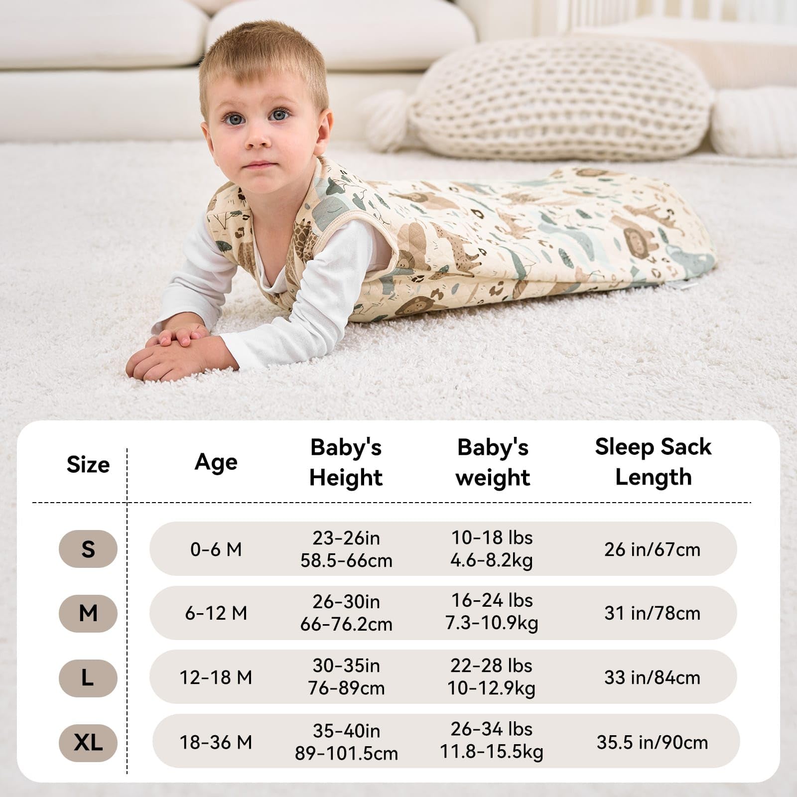 Unnivoll Śpiwór niemowlęcy 1,5 Tog śpiwór dla niemowląt 12-18 miesięcy 67 cm dla chłopców i dziewczynek, morelowy słoń