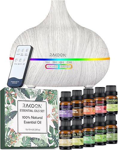 Difusor de aromaterapia y aceite esencial, difusor de aceite esencial para el hogar con 10 aceites esenciales superiores, difusor de aire de 18.6 fl
