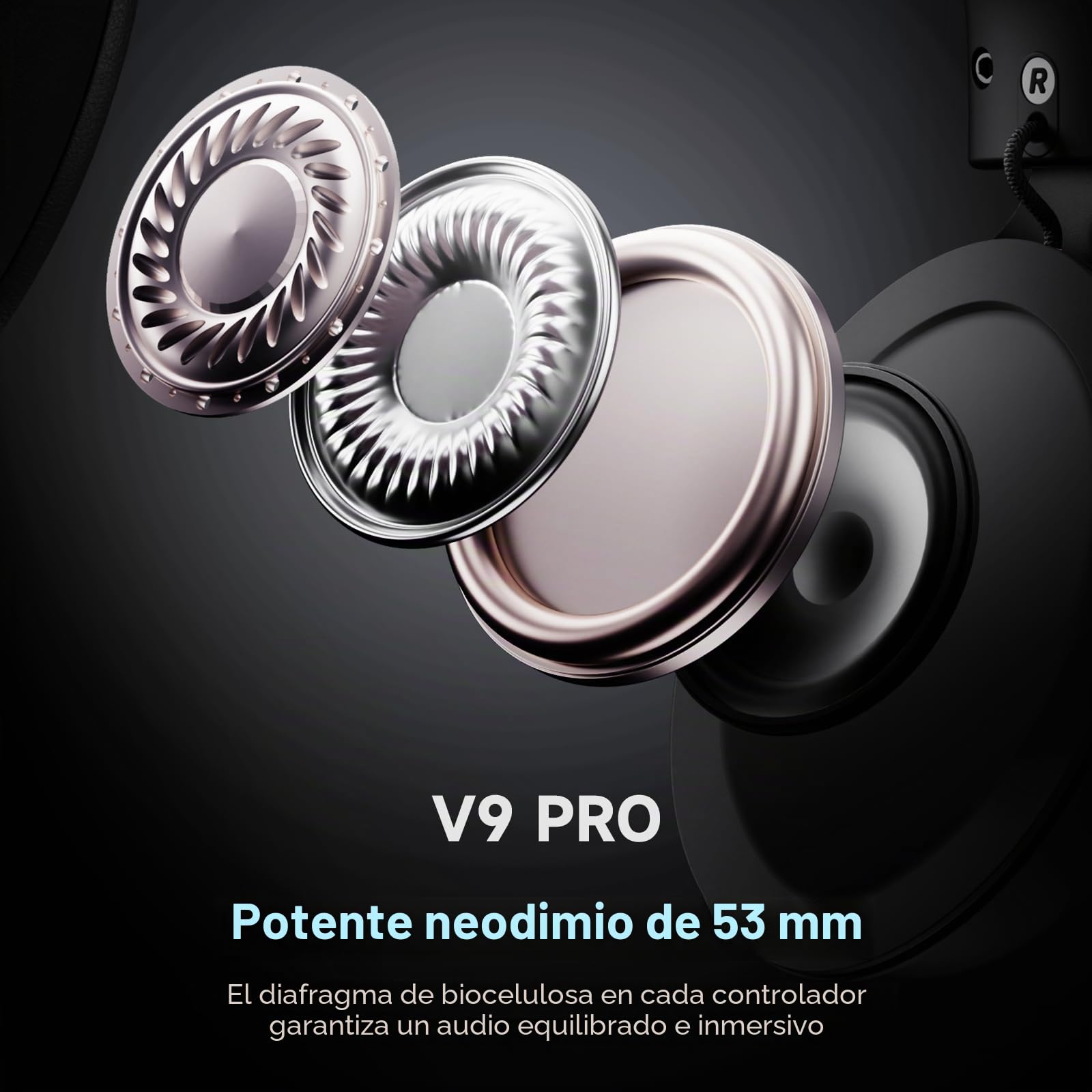 MCHOSE V9 Pro Auriculares Gaming, Son Surround 7.1, Controladores de Audio 53 mm, Micrófono Desmontable, Banda Ajustable, Ligero, USB-C con Cable, 2.4G / BT Inalámbrico, para PC, Mac, PS5, PS4, Switch