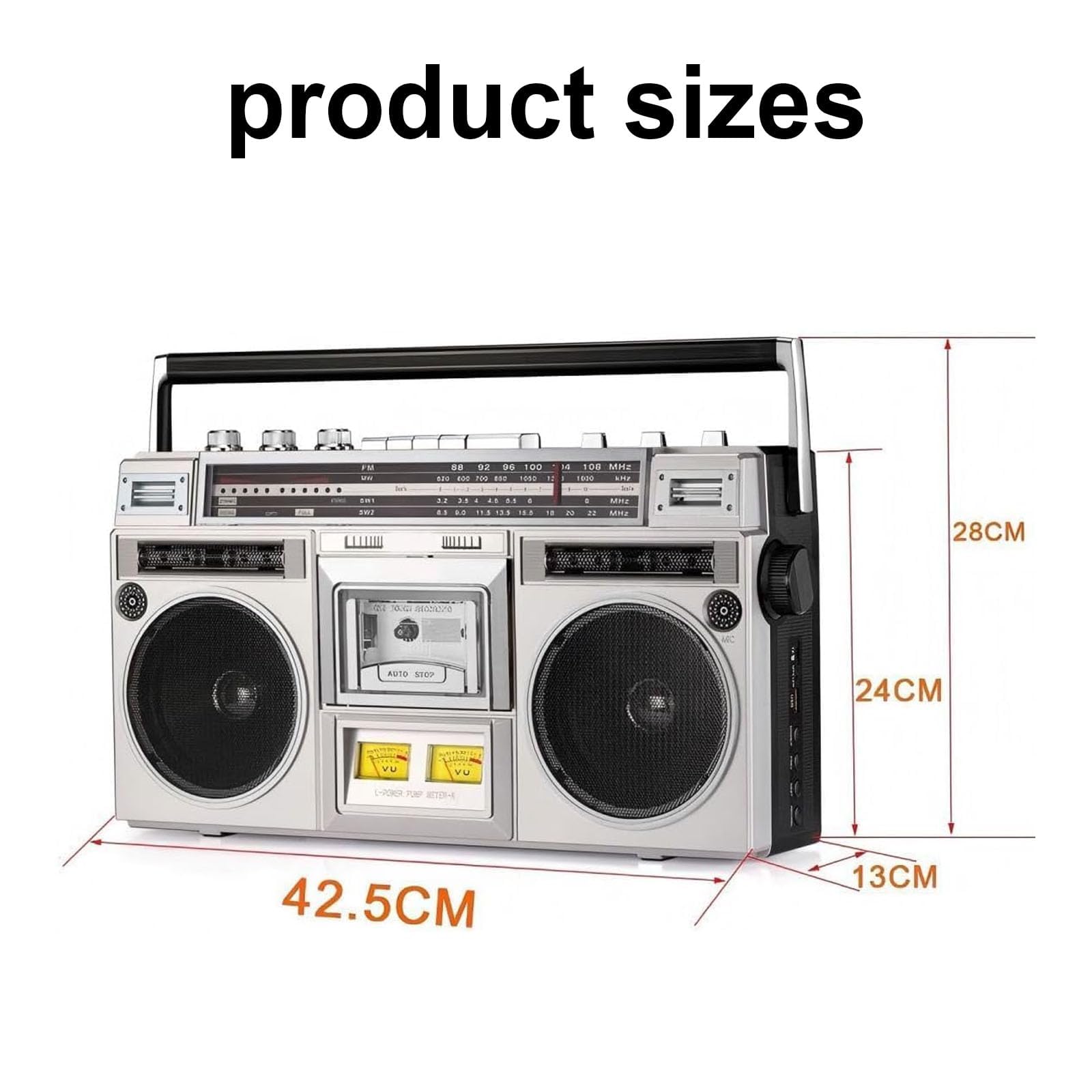 Lettore radio stereo portatile con CD, cassetta, Bluetooth, ingresso SD/USB e registratore a nastro, per riunioni di famiglia e viaggi