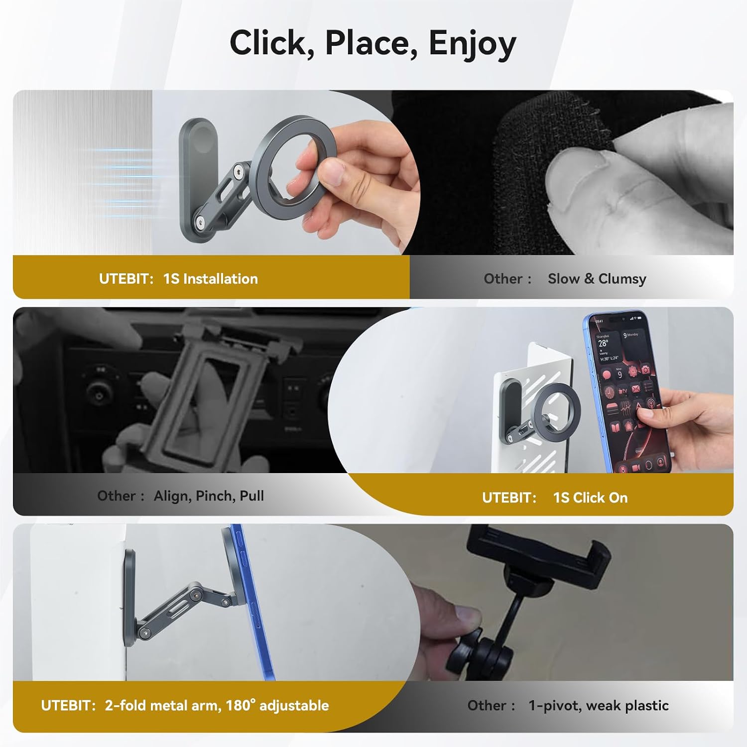 UTEBIT Magnetic Gym Phone Holder for MagSafe | Lightweight Dual Magnetic Phone Stand, 360° Adjustable, Aluminum Alloy, For Bodybuilder Men Women