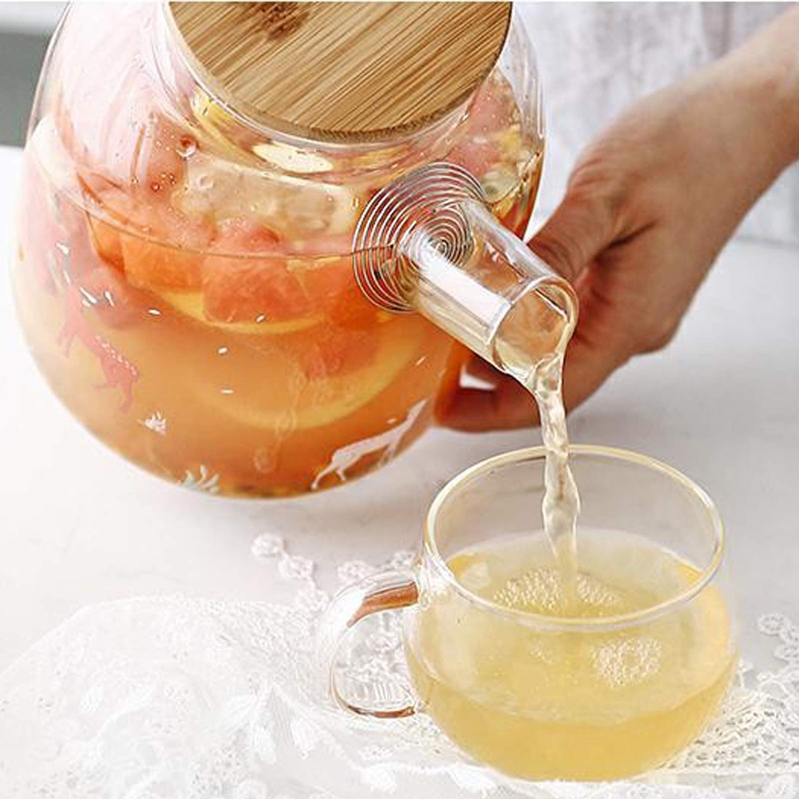 Jarra de Agua Alta Jarra de Vidrio de borosilicato con Tapa y Mango de Jarra de Vidrio Resistente al Calor para Jugo de té Caliente Agua Hecha en casa Bebida casera Teteras de té Helado