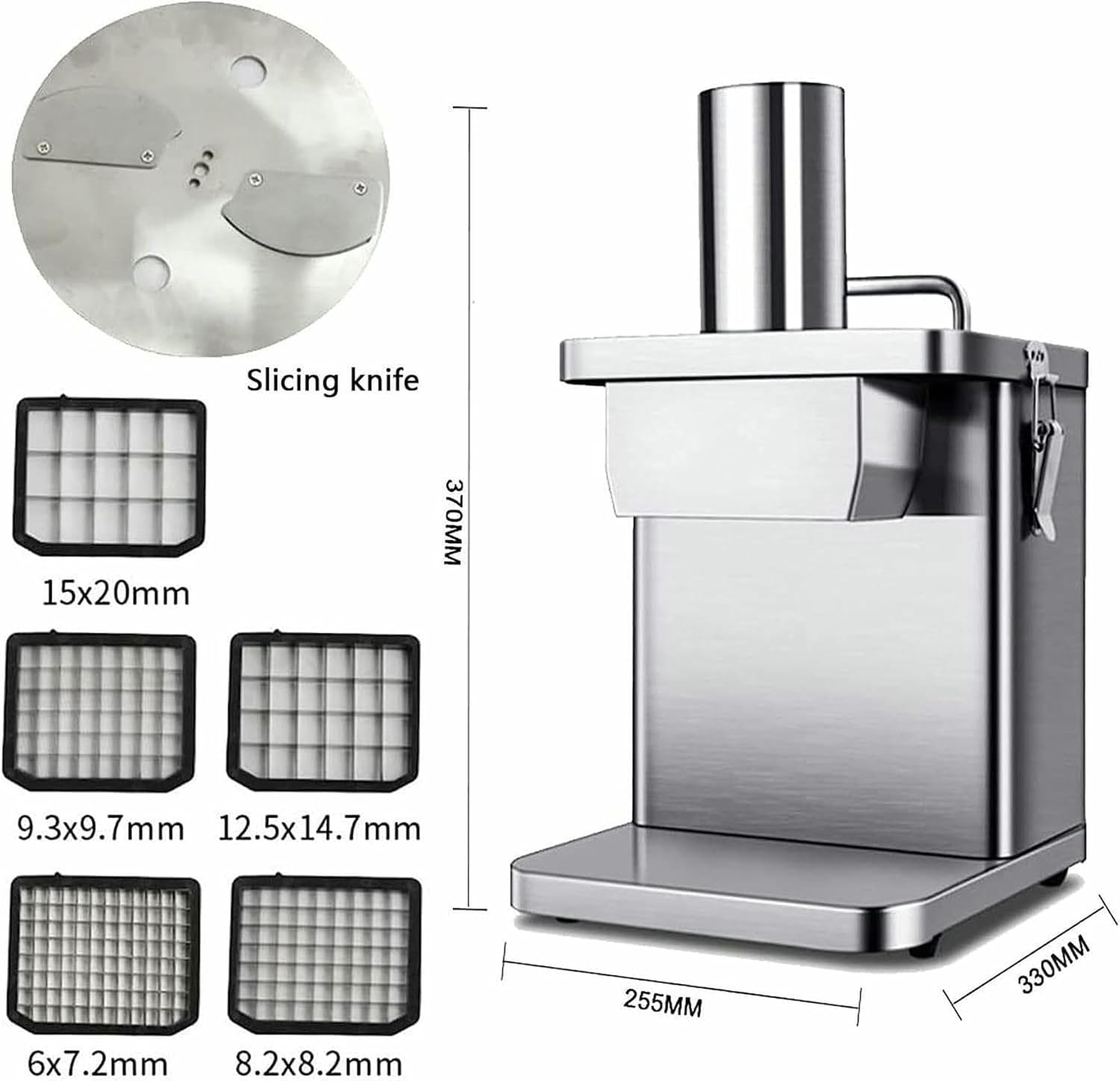 250W Commercial Vegetable Dicer and Slicer Machine Electric Fruit Dicing Machine Automatic Potato Onion Slicing Cube Cutting with Blades for Commercial&Home Use