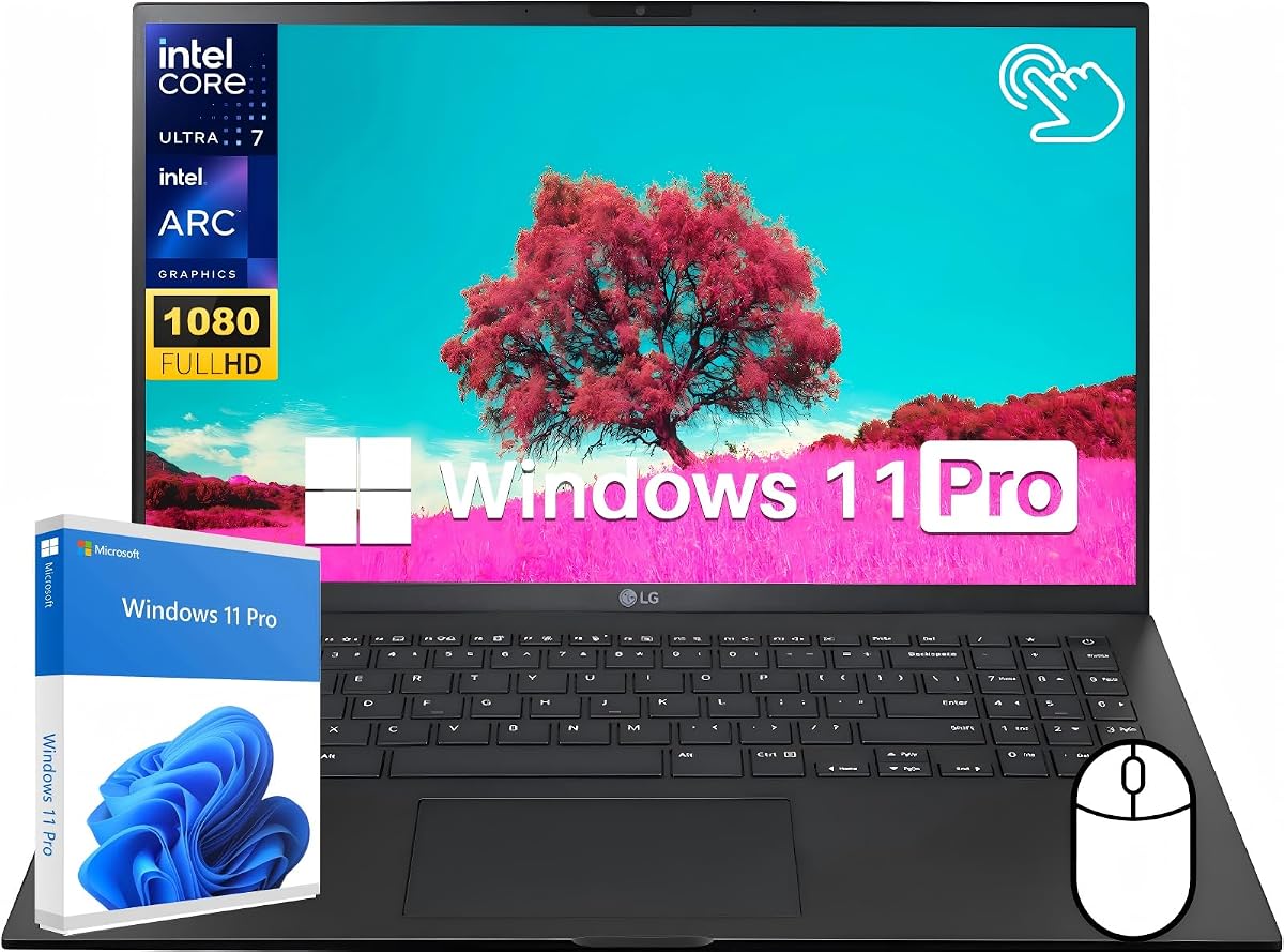 LG Gram 15 Lightweight Laptop, 15.6" FHD Touchscreen, Intel 16-Core Ultra 7-155H, 16 GB LPDDR5X-6400 MHz, 1 TB SSD, Intel Arc GPU, Backlit Keyboard, Wi-Fi 6E, Windows 11 Pro + Designed Accessories