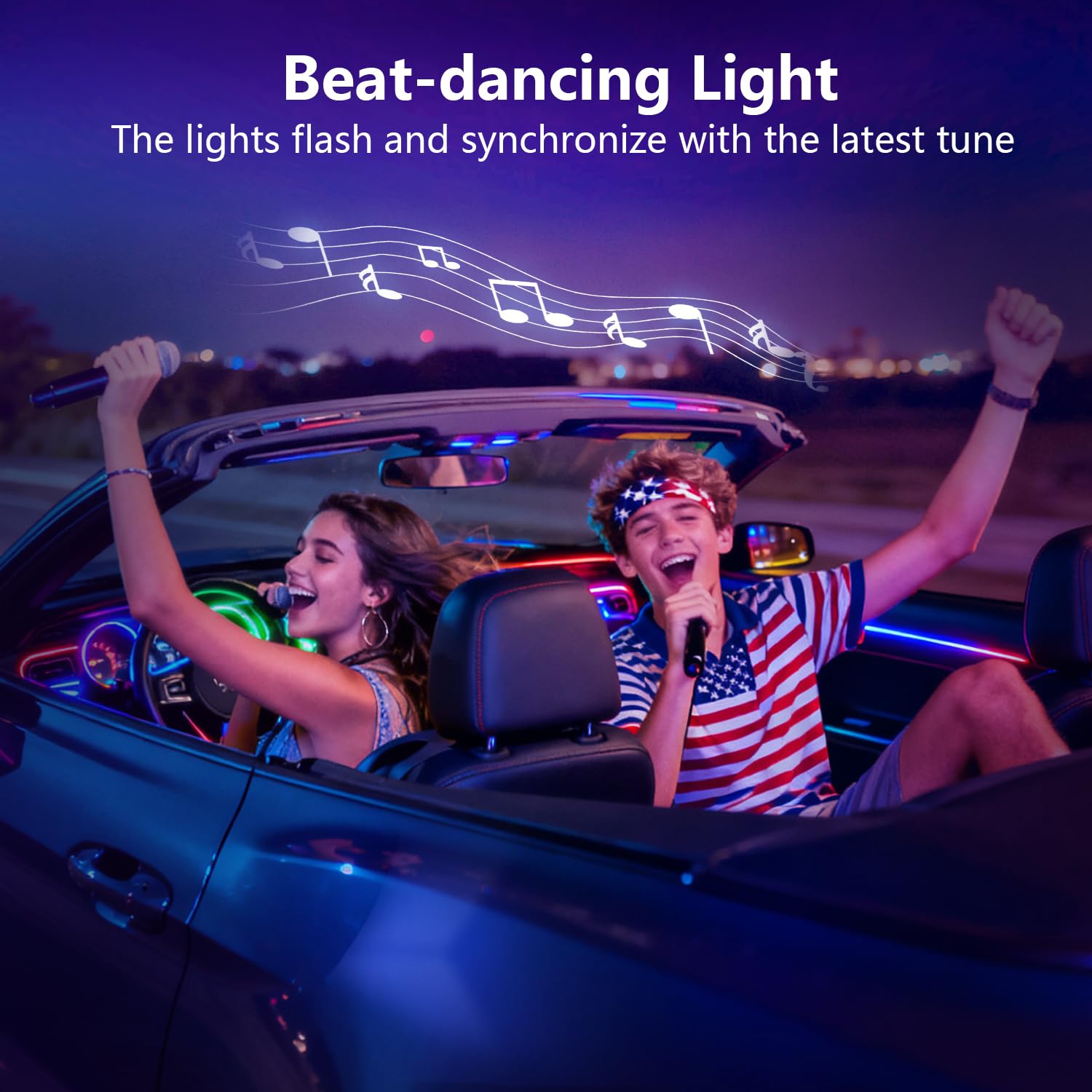 Tiras de luz LED para coche con control de aplicación inteligente de 4 hilos, kit de 72 luces LED multicolor con sincronización de música para coches, camiones, SUV a través de encendedor de