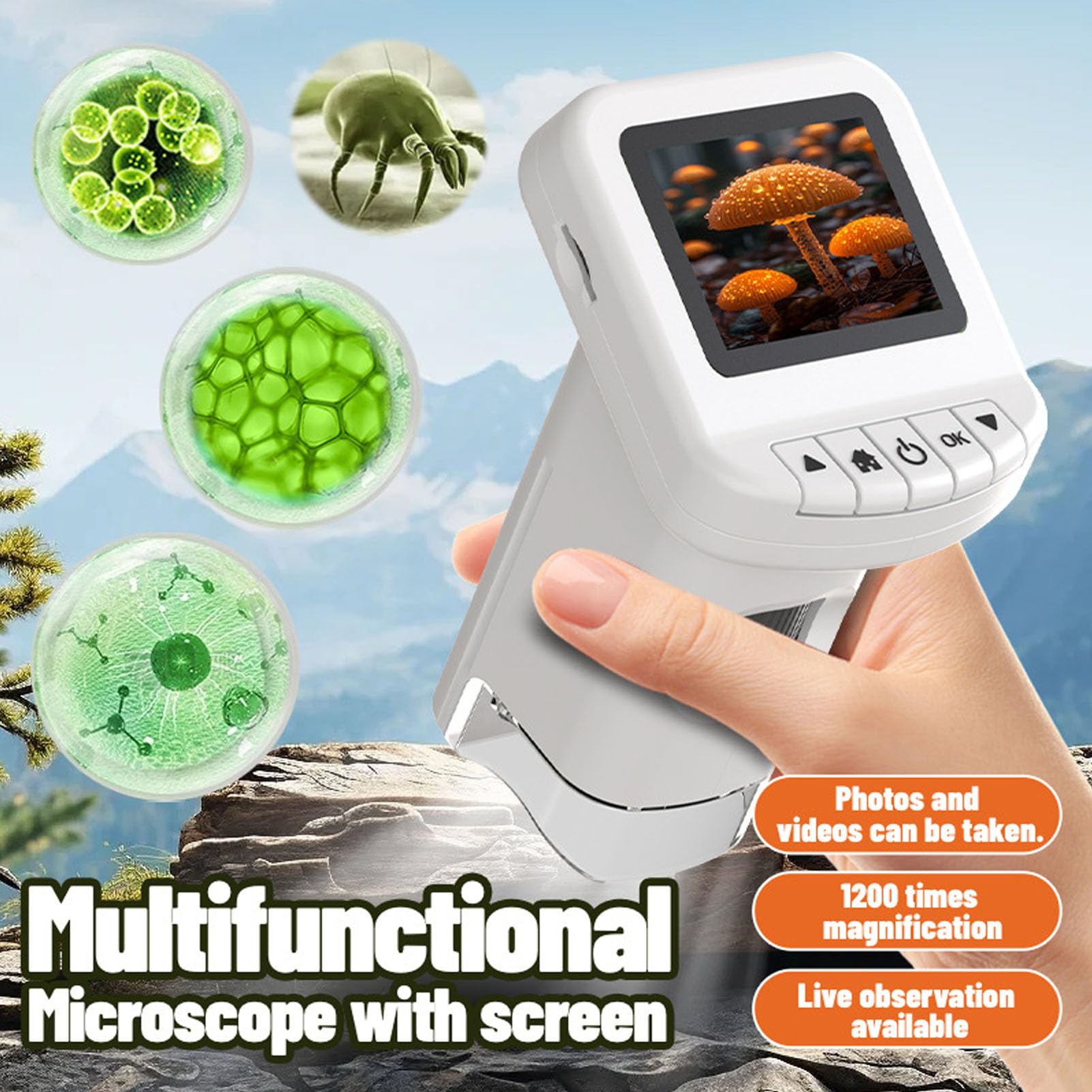 Luocute Microscopio Electrónico Portátil 120-1200X, Microscopio Digital Portátil con 6 Luces LED, para Estudiantes Experimentos Científicos Grabación de Vídeo Fotográfico