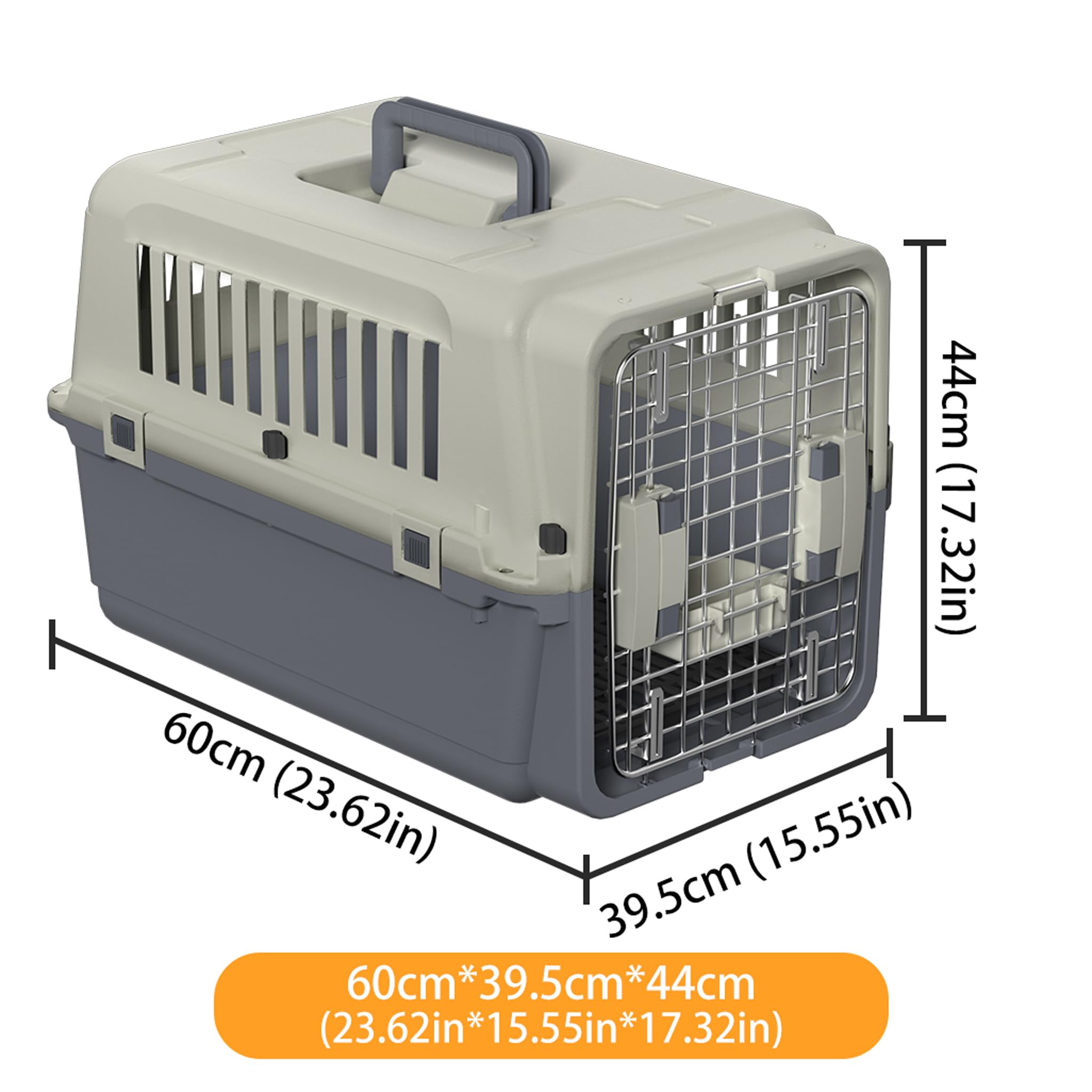 FIVMEN Boîte de transport pour chat - 60 x 39,5 x 44 cm - Avec fenêtres en plastique et portes en fer - Caisse de transport pour animaux de compagnie, avion, voiture, voyage et transport