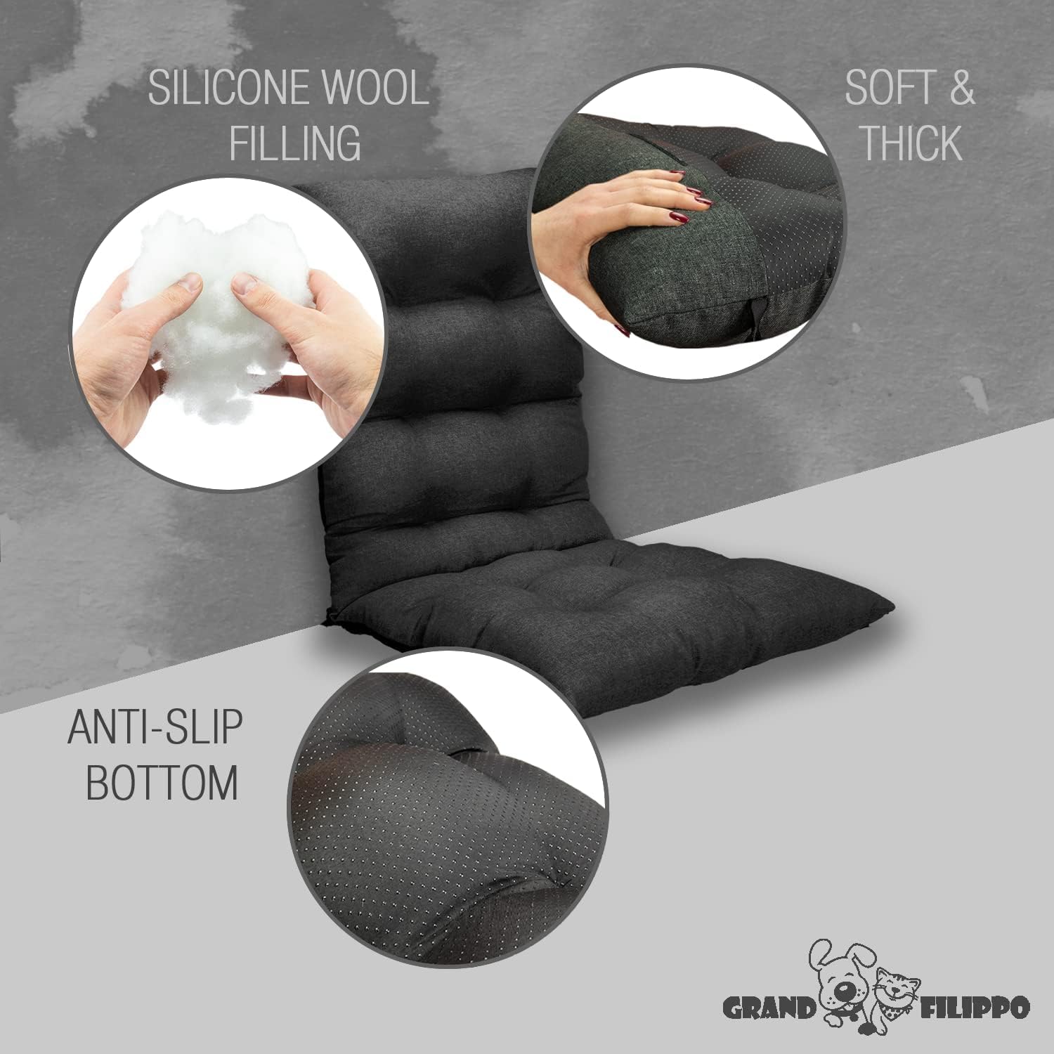 Cuscini Per Sedie Da Esterno Con Schienale 50 x 50 cm x 78 cm 4 pz. - Cuscino Per Sedie Da Giardino - Cuscini Da Esterno Impermeabili Con Corde Di Fissaggio - Nero (SET x4)