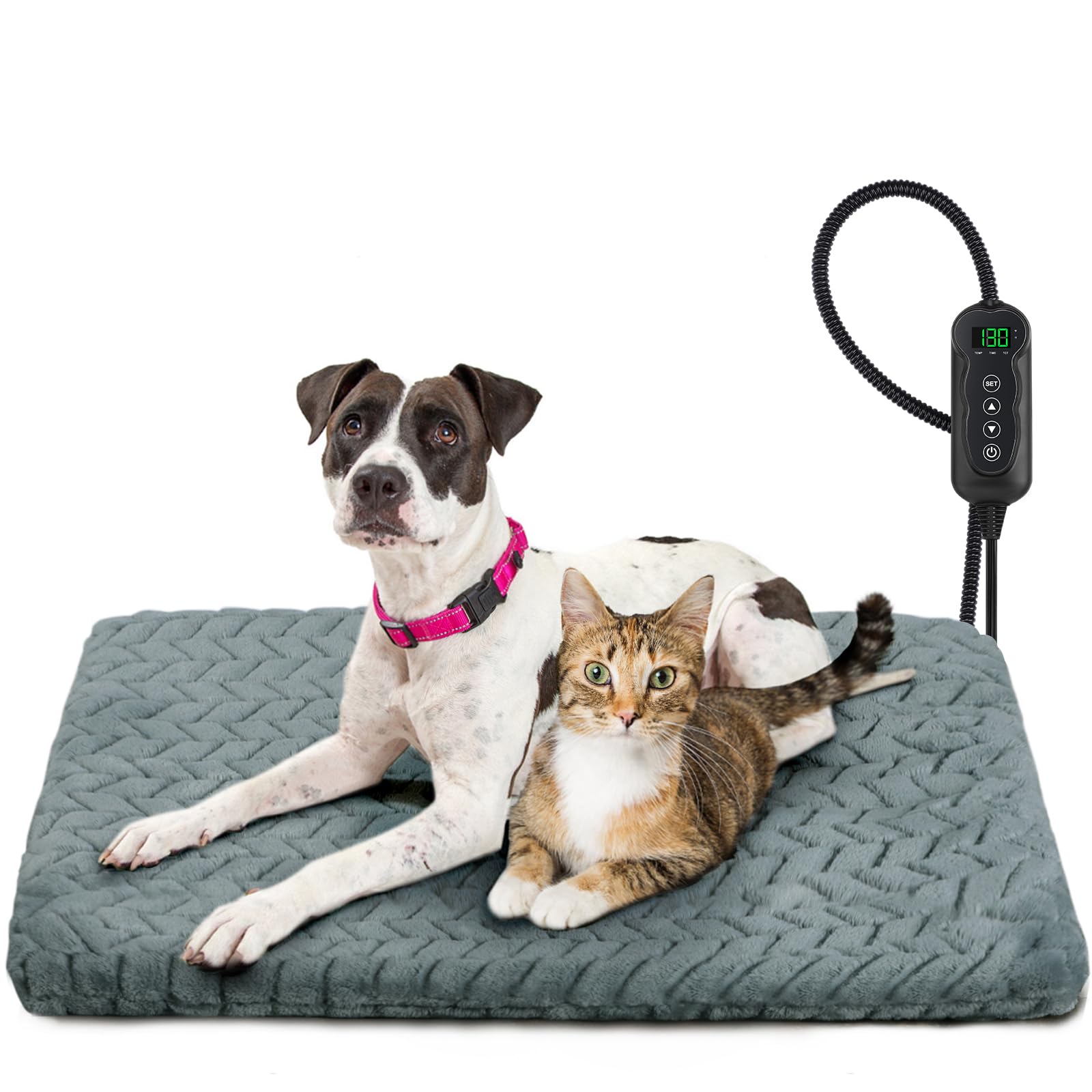 GASUR Heated Dog Bed, 28''x20'' Waterproof Cat Heating Pad with Timer Temperature Adjustable, Indoor Heated Electric Pet Bed for Cats Dogs, Auto Power-Off, Anti-bite Pet Heated Pad, Medium