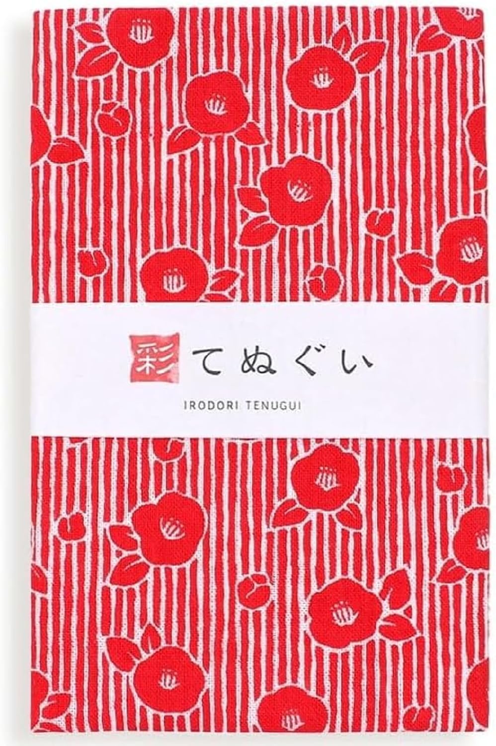 KOMESICHI irodori Japanese Traditional Towel Tenugui Red Pattern with Fray Prevention Processing Set of 3 with Tenugui Iroha (English Manual), 12.99 x 34.64 in