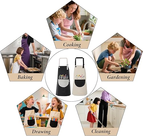 Miniatura 7 de Paquete de 2 delantales de artista para pintar, delantal ajustable impermeable de jardinería, lindo delantal de pintura para niños y niñas, con