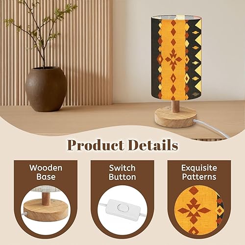 Miniatura 5 de Bedside Table Lamp Seamless Tribal Southwestern Native American Navajo Ethnic Geometric Dimmable Desk Lamp with Flaxen Fabric Shade Wood Base