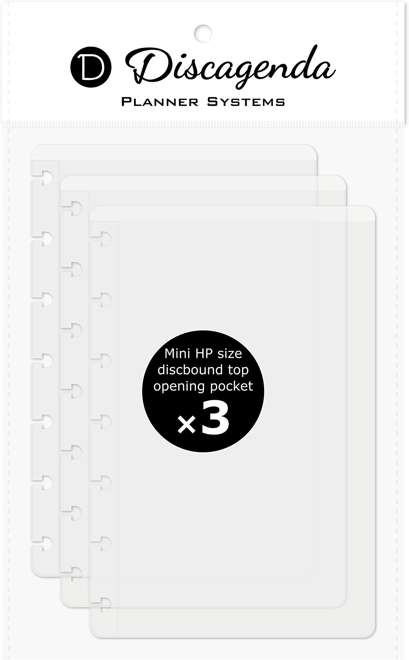Discagenda Clear Top-Opening Pocket [2nd Edition] Compatible with Mini HP (4.6x7in), 3 Pack for Discbound Planner