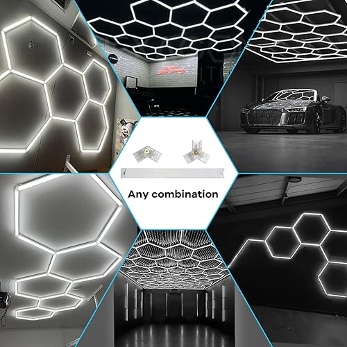 Miniatura 7 de CDKMAX Paquete de 24 luces LED hexagonales para garaje, 192 W, 26400 lúmenes, 6500 K, sistema de iluminación LED hexagonal ultra brillante para