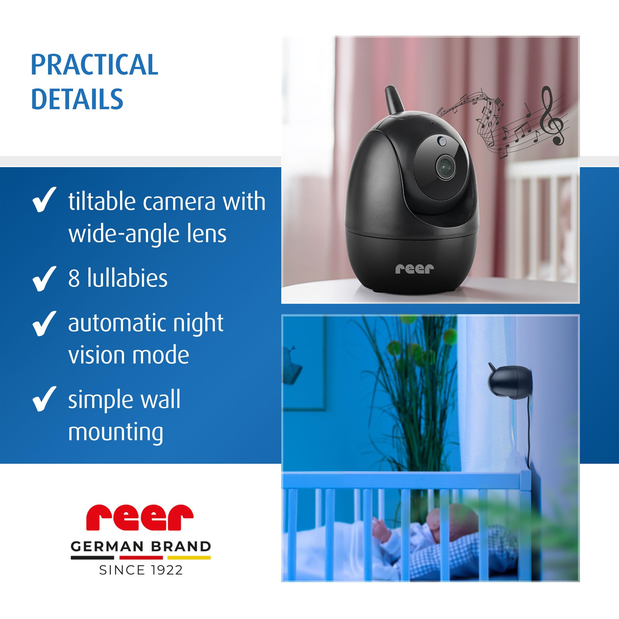 reer Dodatkowa kamera do 80520 BabyCam Pro HD Move | Kamera rozszerzająca | Szeroki kąt, wychylność i pochylenie | Widoczność w nocy | 4-krotny zoom